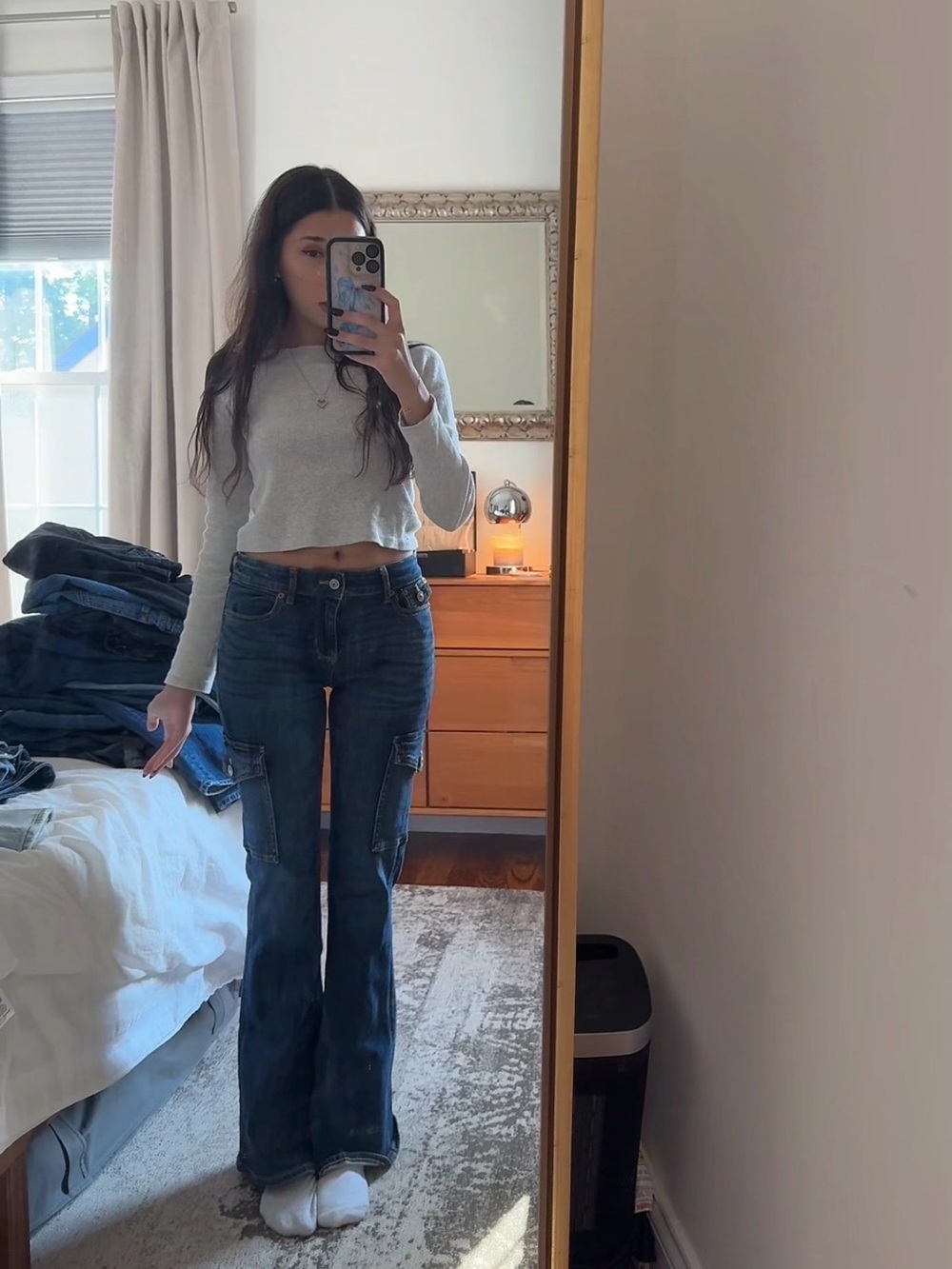 American Eagle Outfitters Dark Blue Cargo Bootcut Jeans